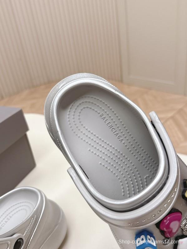 2025 Unisex Balenciaga Silver EVA Rubber Clog Embellished LY00330(F)/LY00340(M)