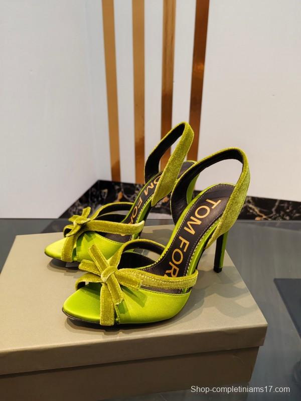 2025 Women TOM FORD Green Velvet Open Toe Slingback Heels KFY00300