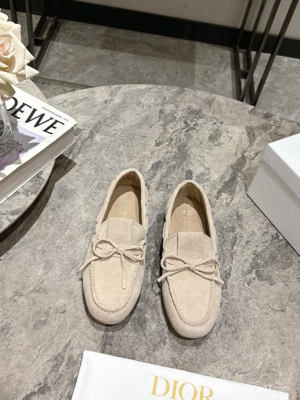 2025 Women Dior Beige Suede Loafers