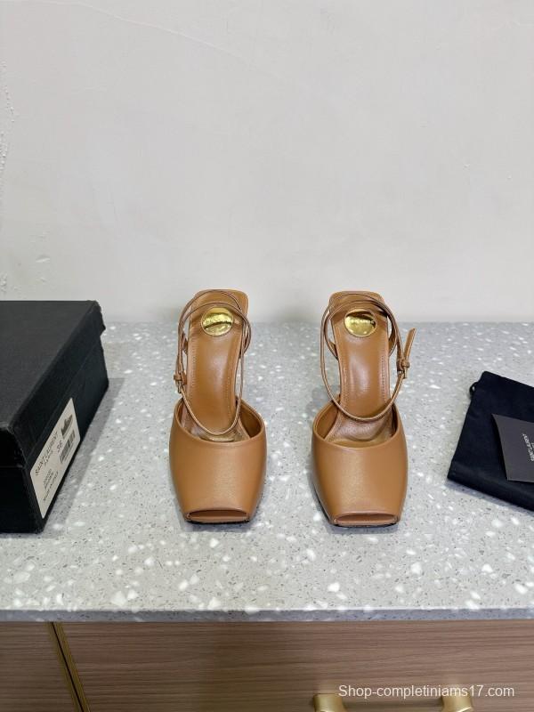 2025 Women SAINT LAURENT Brown Leather Slingback Pumps