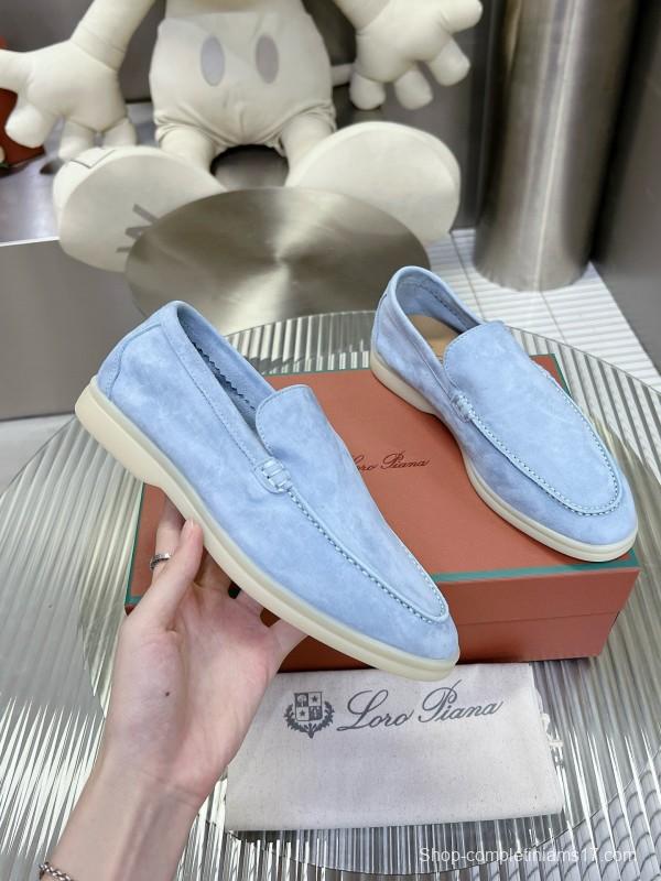 2024 Men Loro Piana Light Blue Suede Loafers MJ00270