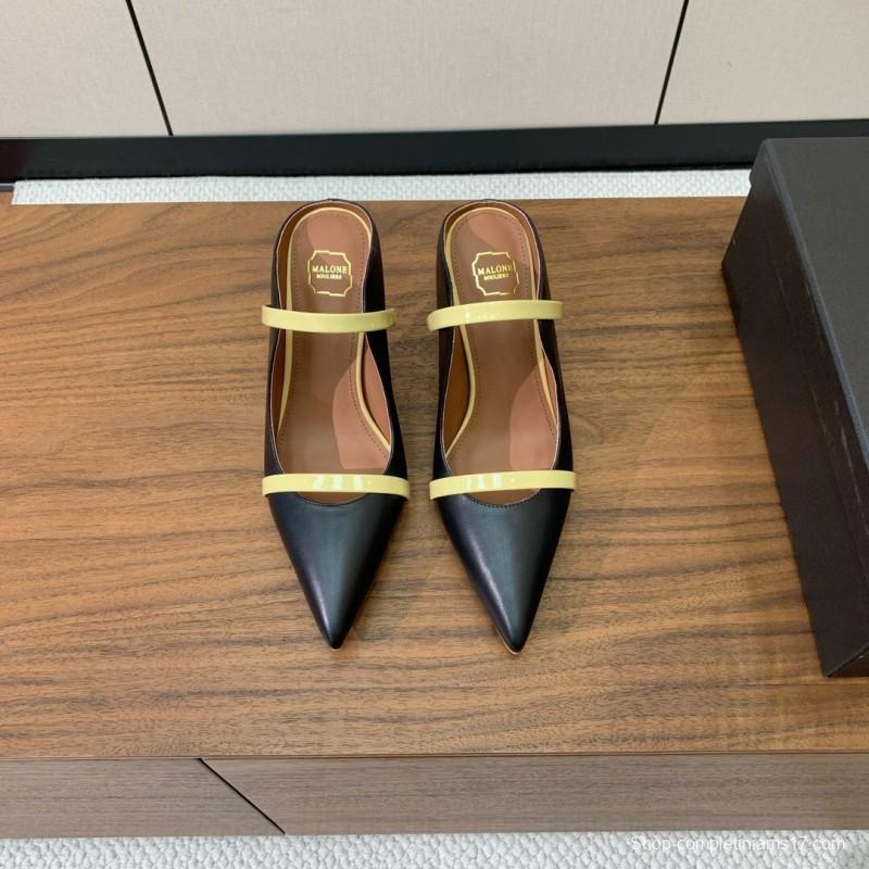 2025 Women Malone Souliers Black Yellow Leather Pumps
