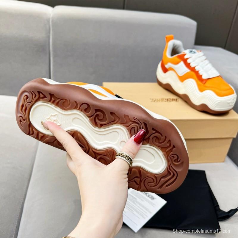 2025 Women HEYDAY Orange White Suede Canvas Wave Sneakers KFY00260