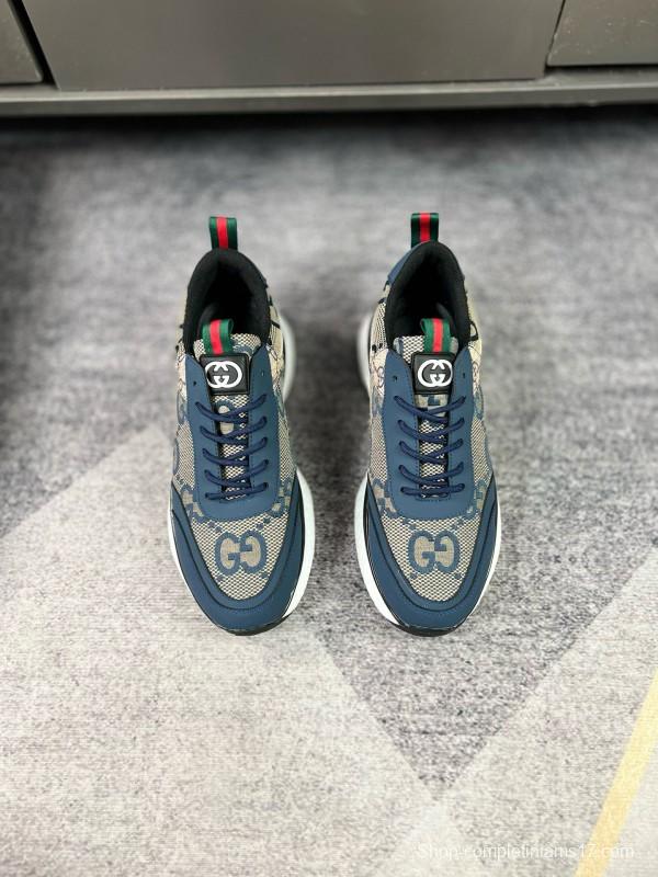 2024 Men Gucci Blue Beige Canvas Leather Sneaker MJ00260