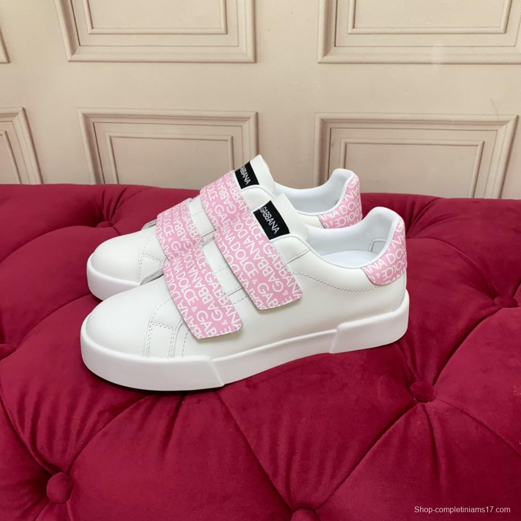 2025 Women Dolce & Gabbana White Pink Leather Sneakers LY00300