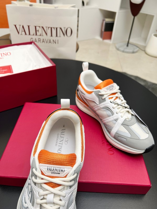 2025 Unisex Valentino White Orange Grey Mesh Fabric Sneakers Vlogo Welding LY00410