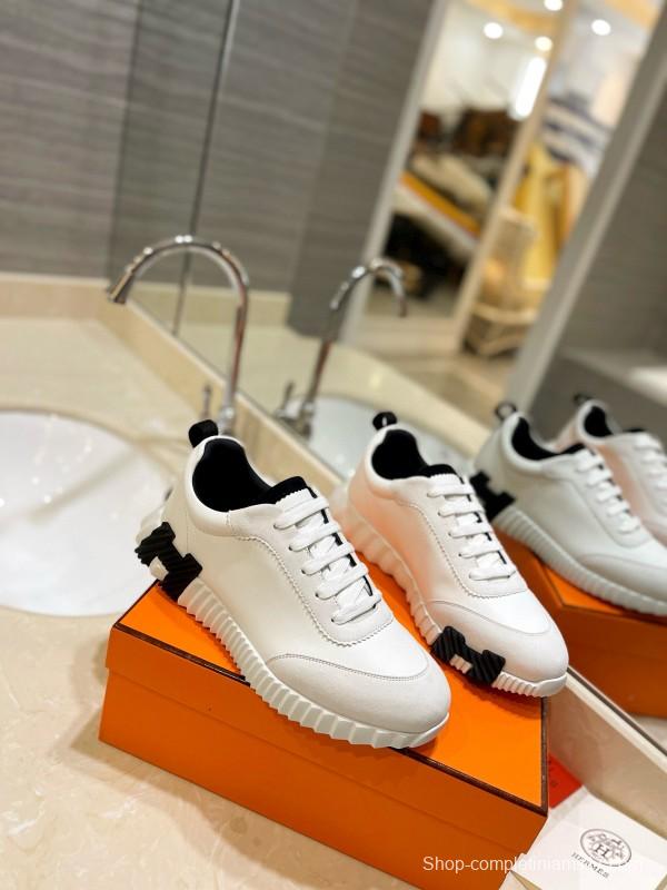 2024 Unisex Hermès White Black Silk Lambskin Rain Cloth Casual Sneakers MJ00320