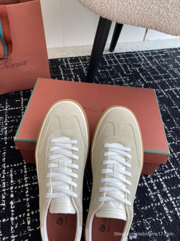 2024 Unisex Loro Piana Beige White Leather Suede Casual Shoes MJ00320