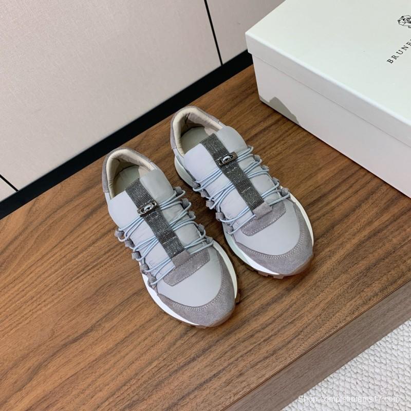 2025 Unisex Brunello Cucinelli Grey Beige Suede Leather Sneakers LY