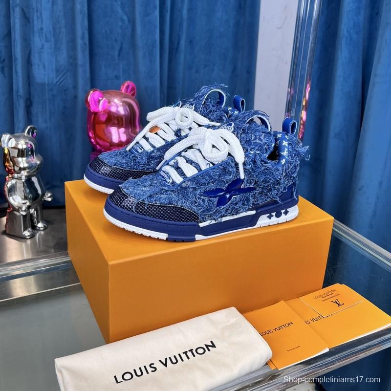 2025 Unisex Louis Vuitton Blue Denim Leather LV Trainer