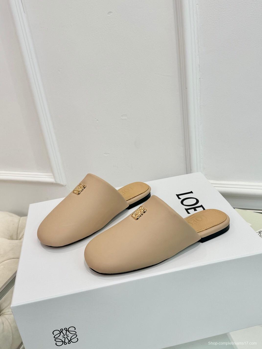 2025 Women Loewe Beige Leather Slippers LY00270