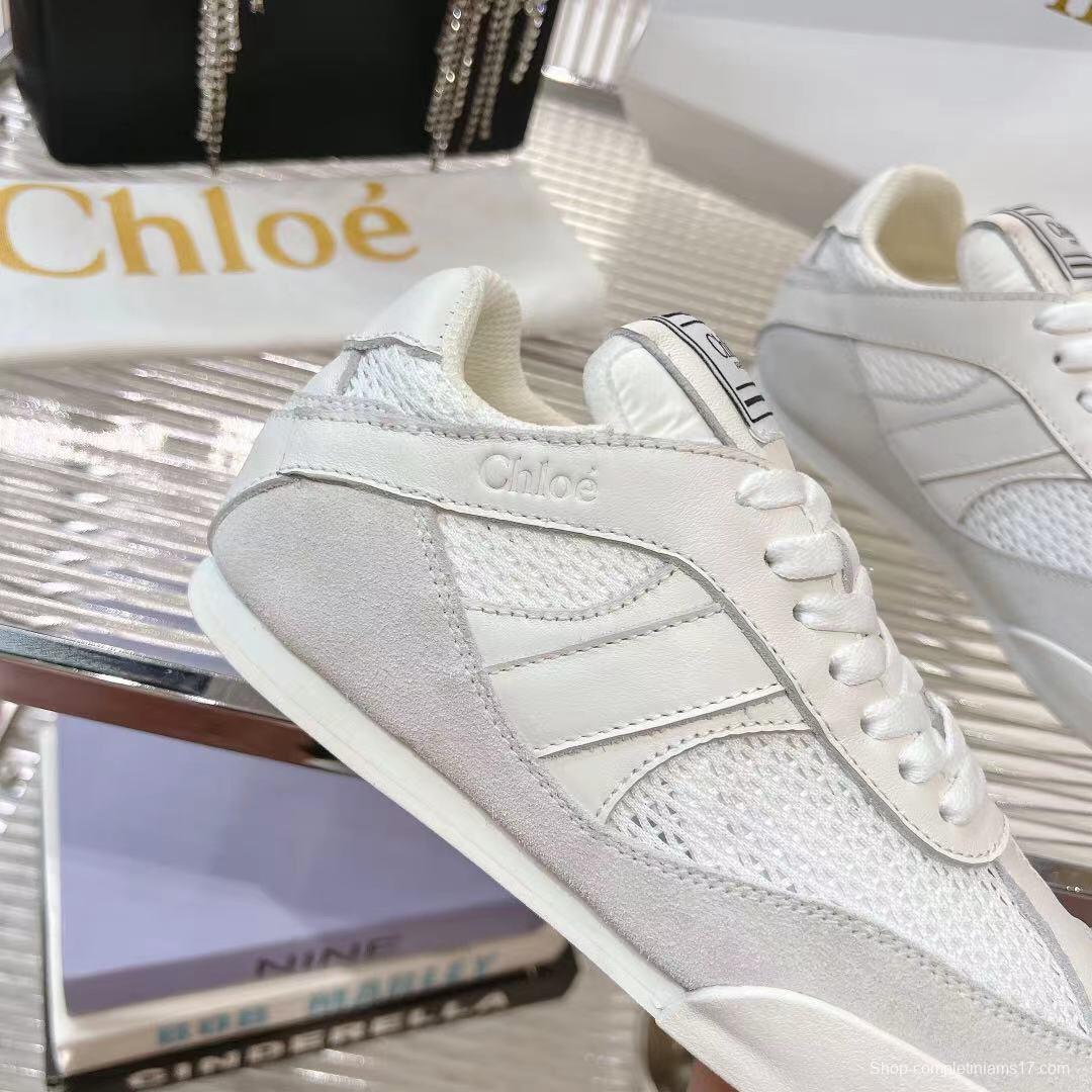 2025 Women Chloé White Suede Mesh Casual Sneakers LY00280 LY00300