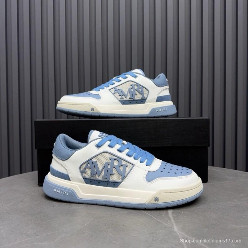 2025 Unisex Amiri White Light Blue Leather Sneakers MJ00360