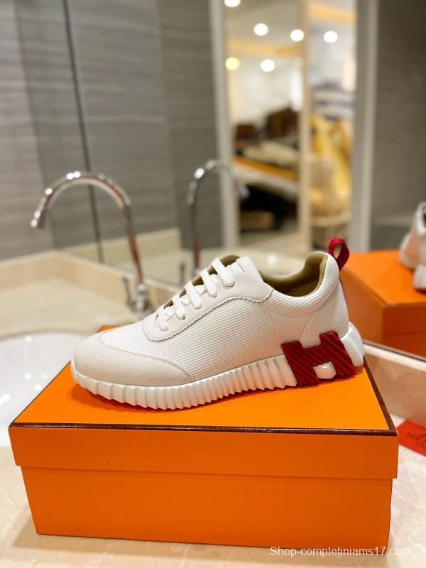 2024 Unisex Hermès white red leather sneakers