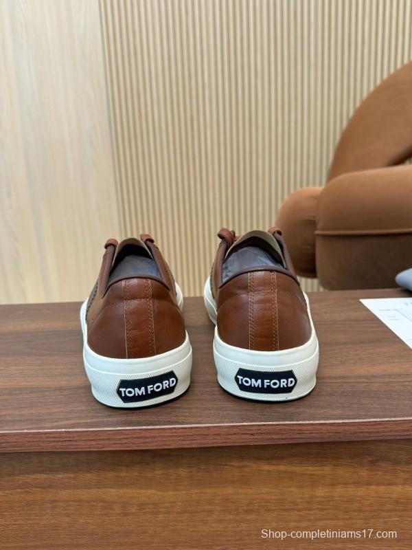 2025 Men TOM FORD Brown Black Leather Sneakers LY00360