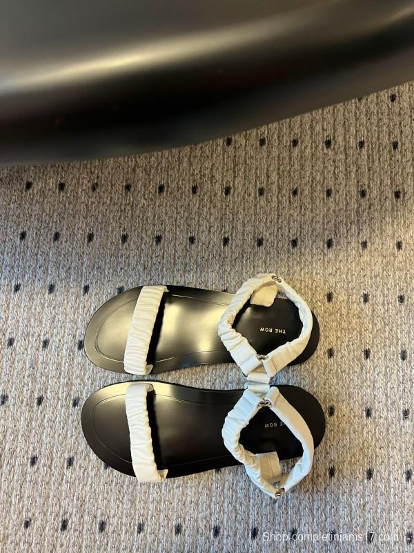 2025 Women The Row White Leather Flat Sandals