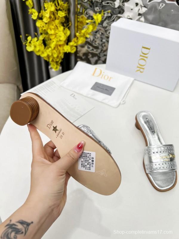 2025 Women Dior Silver Leather Slide Heels LY00210