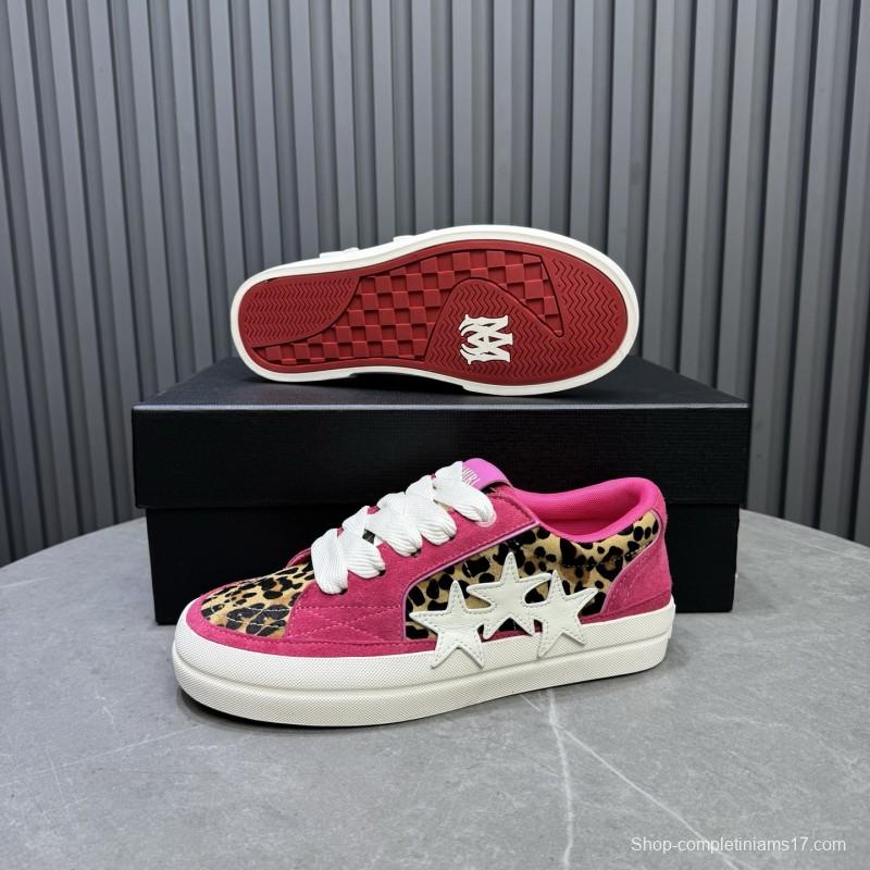2025 Unisex Amiri Pink Leopard Suede Leather Sneakers