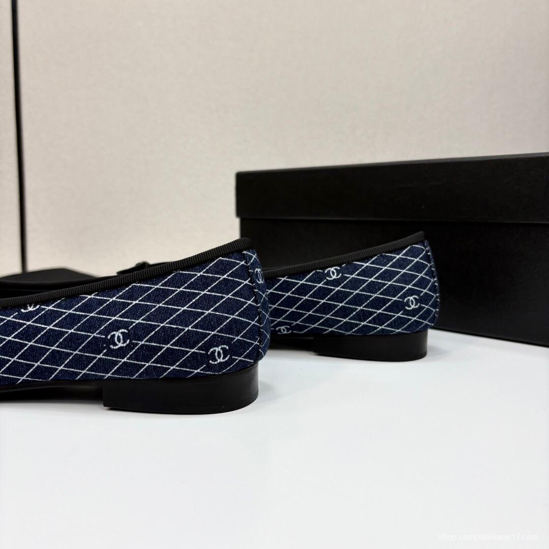 2025 Women Chanel Blue Grey Denim Textile Ballet Flat LY00360