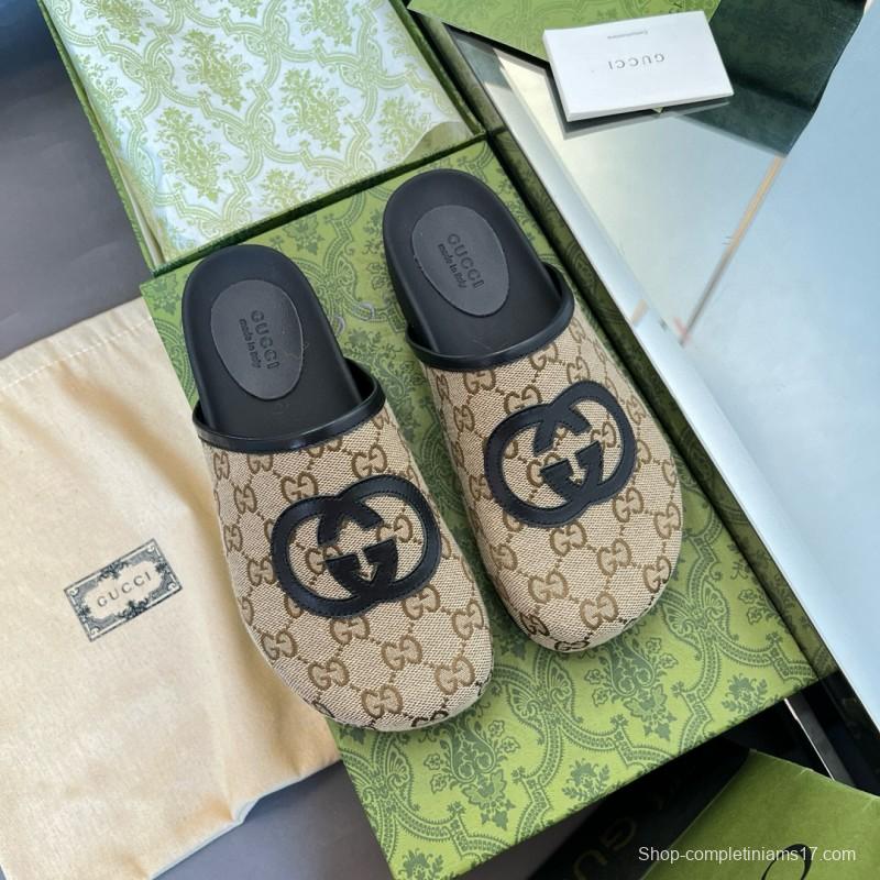 2024 Slippers Gucci beige black fabric mule MJ00280