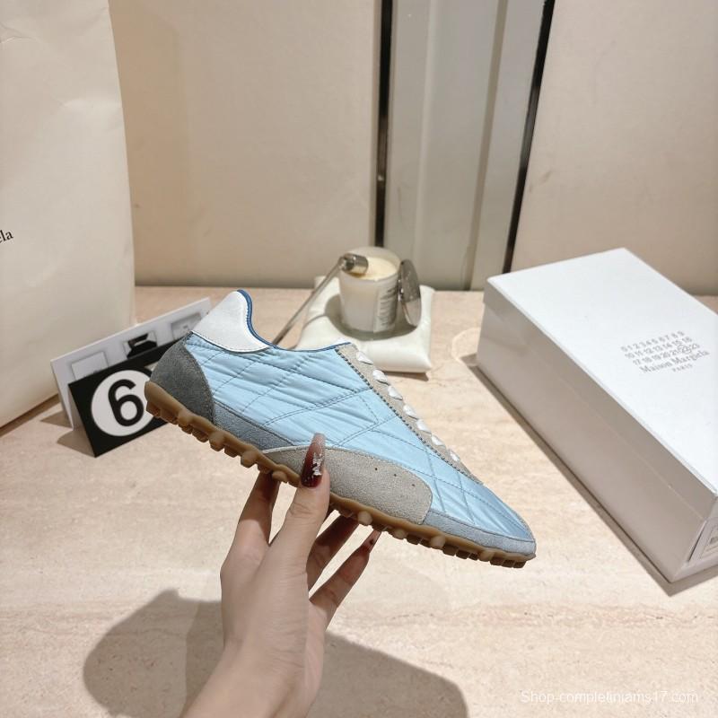 2025 Unisex Maison Margiela Light Blue Grey Nylon Suede Sneakers Vintage Effect