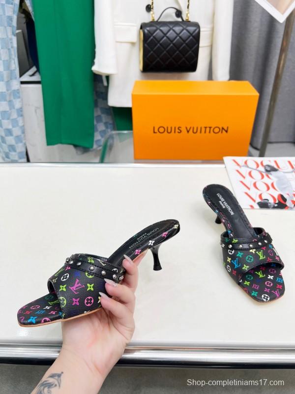 2025 Women Louis Vuitton Multicolor Leather Heeled Mules LY00260