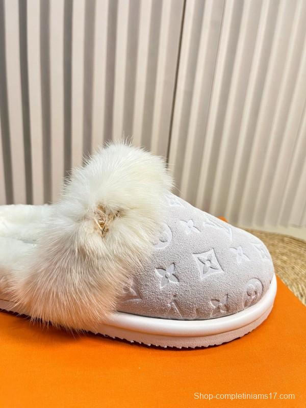 2024 Slippers Louis Vuitton White Fur Slippers MJ00340