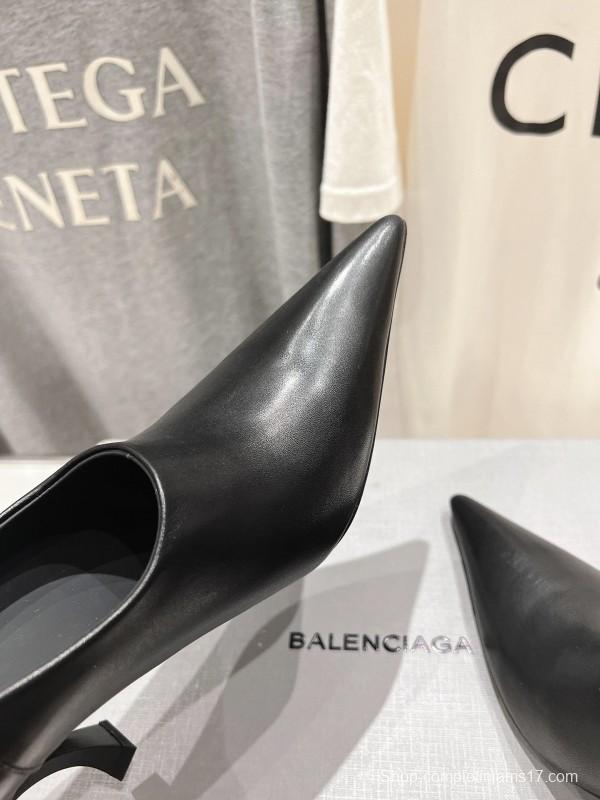 2025 Women Balenciaga Black Leather High Heel Shoes