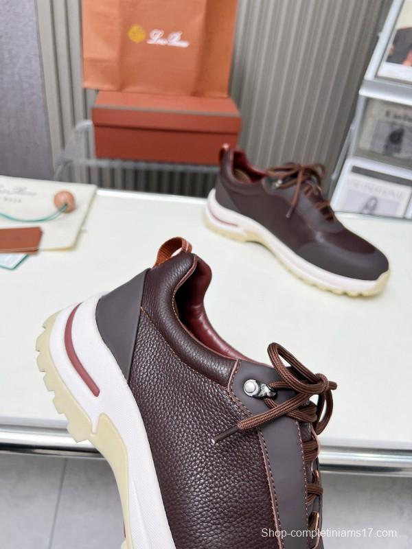 2024 Men Le Parmentier Brown Leather Mesh Sneakers MJ00350