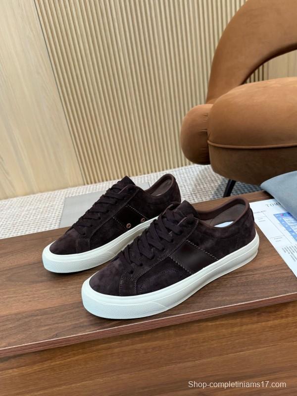 2025 Men TOM FORD Dark Brown Black Suede Leather Sneakers LY00360