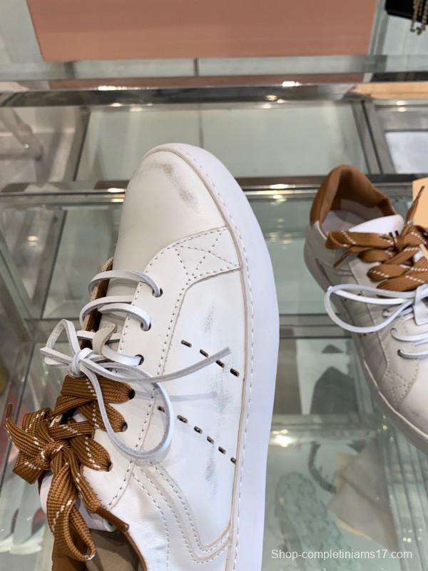 2025 Women Miu Miu White Brown Leather Sneakers LY00290