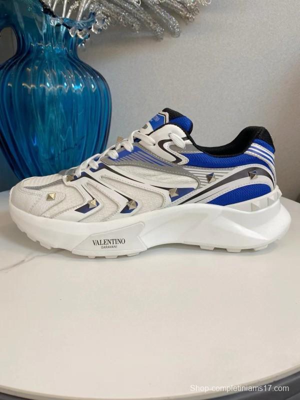 2024 Unisex Valentino Blue White Grey Mesh Leather Sneakers MJ00410