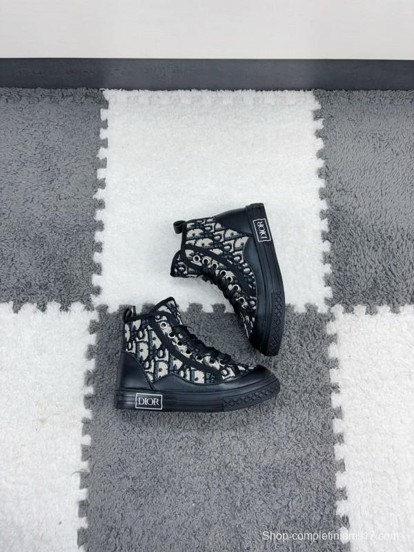 2024 Kids Dior Black White Canvas Sneakers