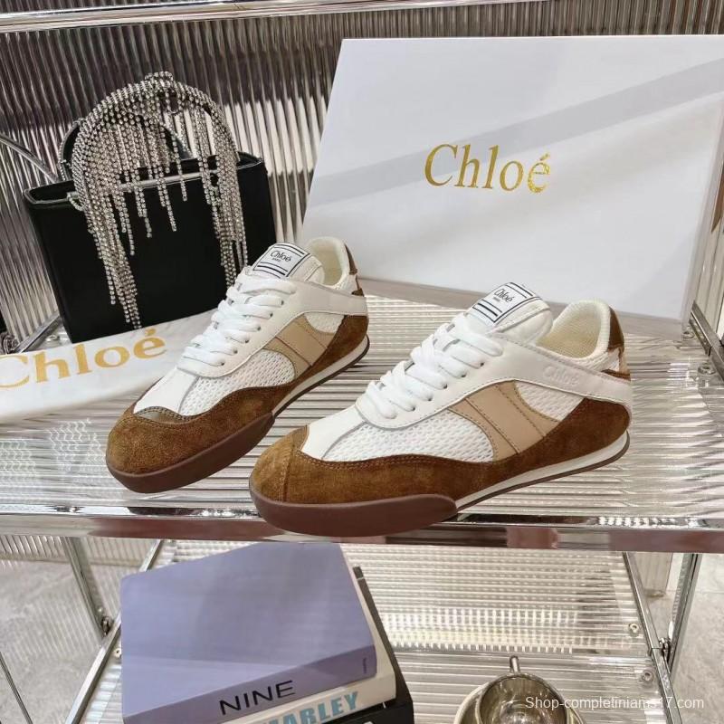 2025 Women Chloé White Brown Suede Leather Sneakers LY00280