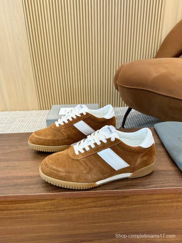 2025 Men TOM FORD Brown White Suede Leather Casual Shoes LY00360
