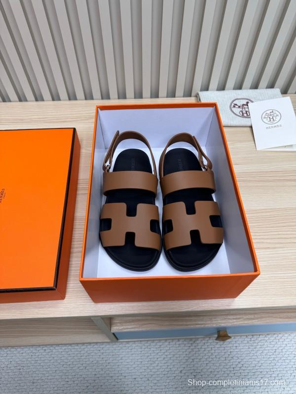 2025 Women Hermès Brown Leather Sandals