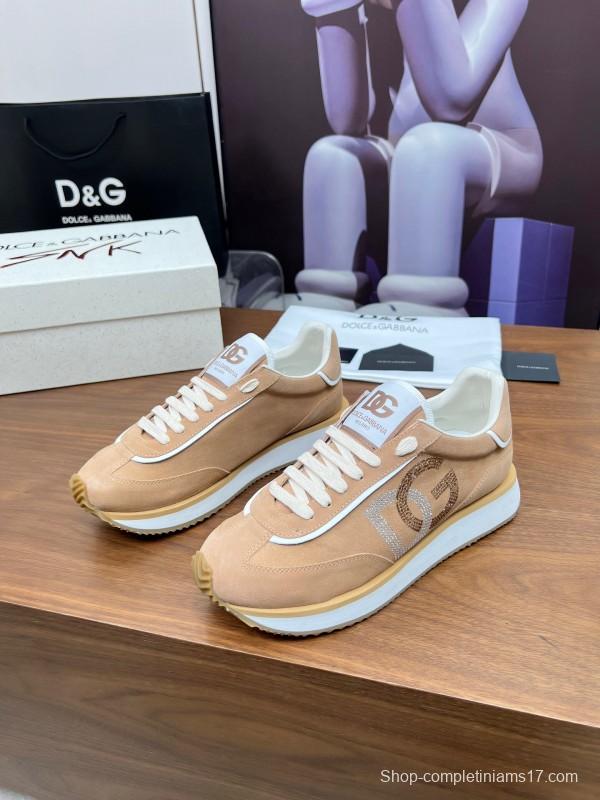 2025 Unisex Dolce & Gabbana Beige White PU Casual Sneakers LY00300