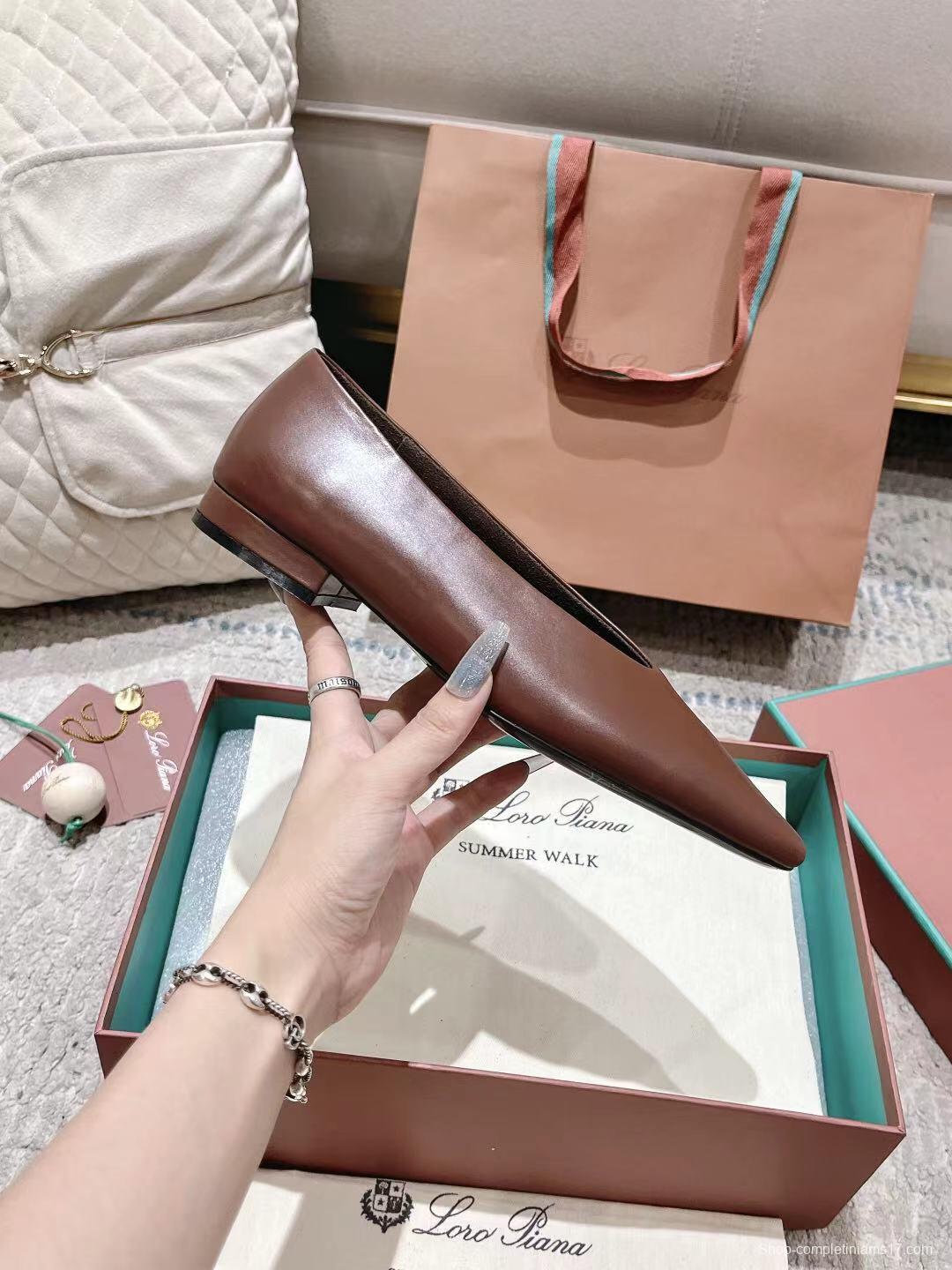 2025 Women Le Parmentier Brown Leather Ballet Flats LY00300