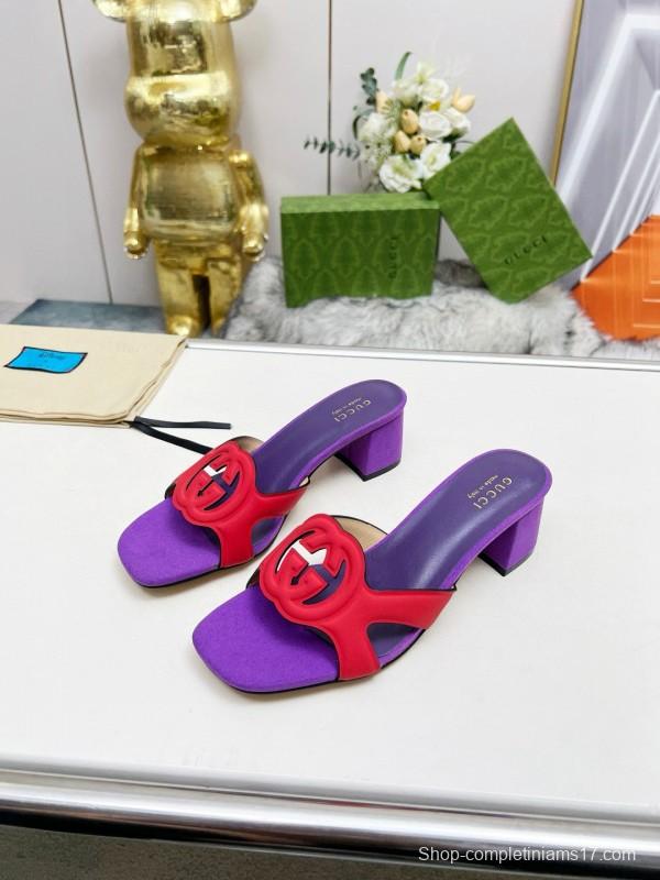 2025 Gucci Purple Red Leather Slippers MJ00190