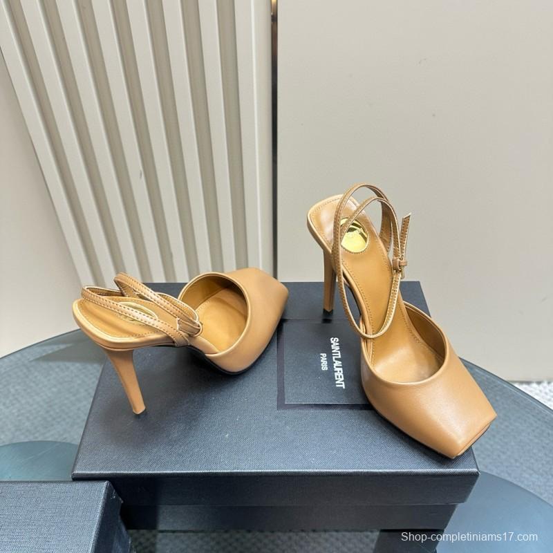 2025 Women Yves Saint Laurent Beige Calfskin Slingback Pumps