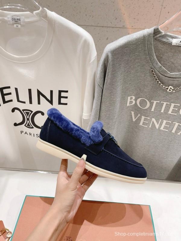 2024 Women LP Blue Suede Shearling Loafers MJ00300