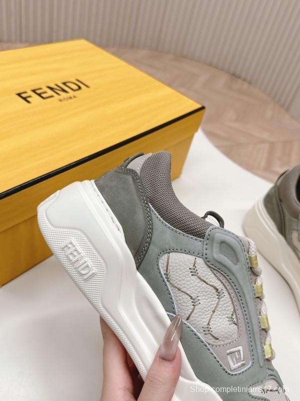 2025 Unisex Fendi Grey White Fabric Leather Plimsolls Mark Line