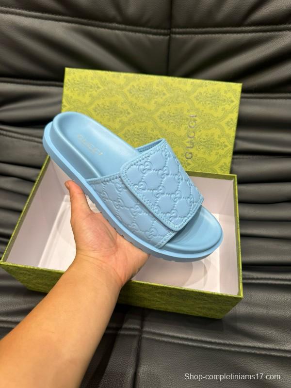 2024 Slippers Gucci Light Blue Synthetic Leather Slippers MJ00200