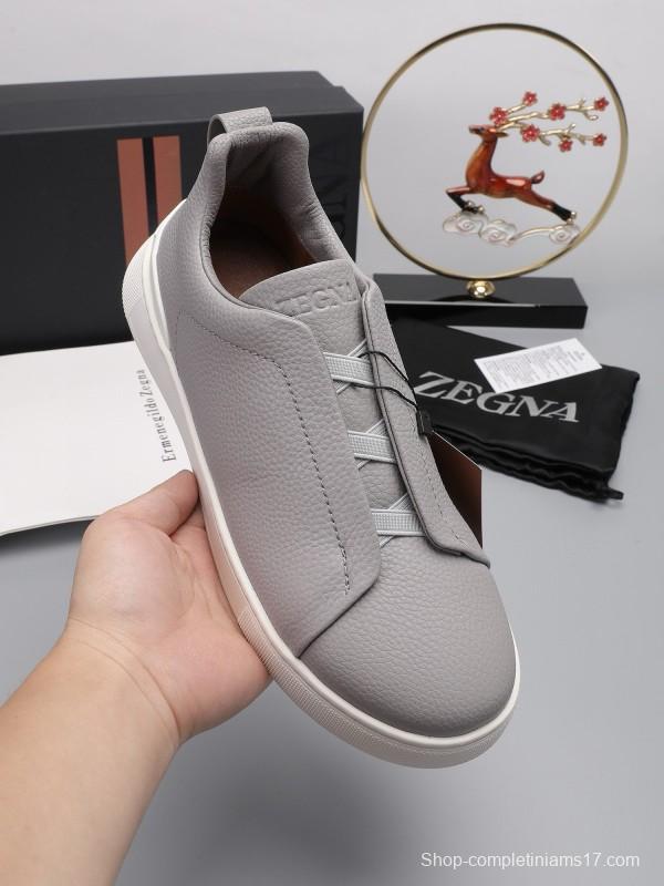 2024 Men Ermenegildo Zegna Grey Leather Low Top Sneakers MJ00240
