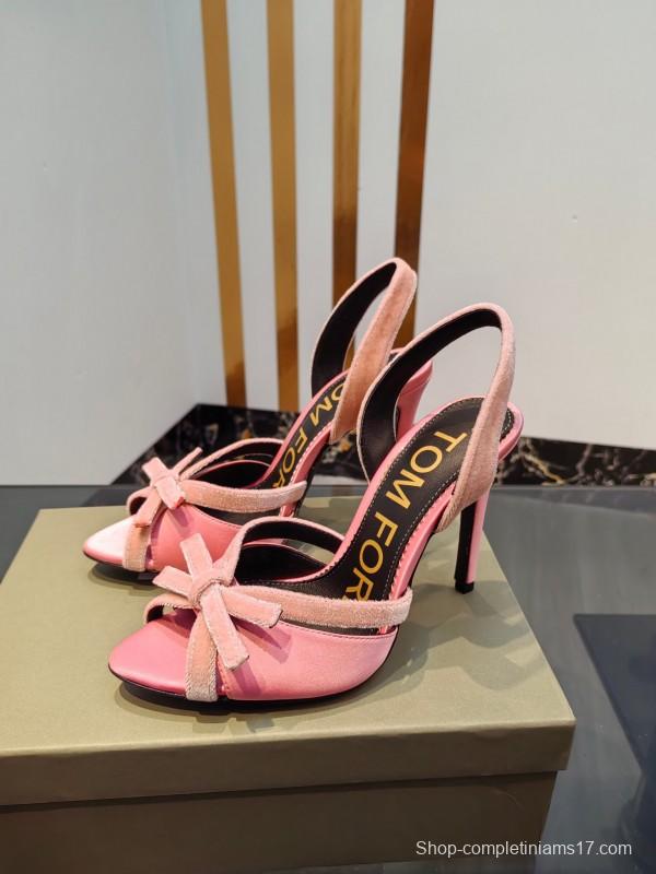 2025 Women TOM FORD Pink Velvet High Heel Sandals KFY00300