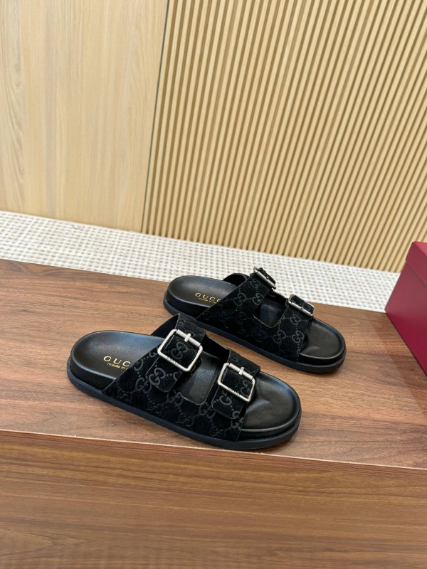 2025 Women Gucci Black Suede Leather Sandals LY00260