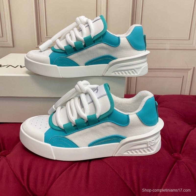2025 Unisex Dolce & Gabbana White Blue Leather Textile Sneakers