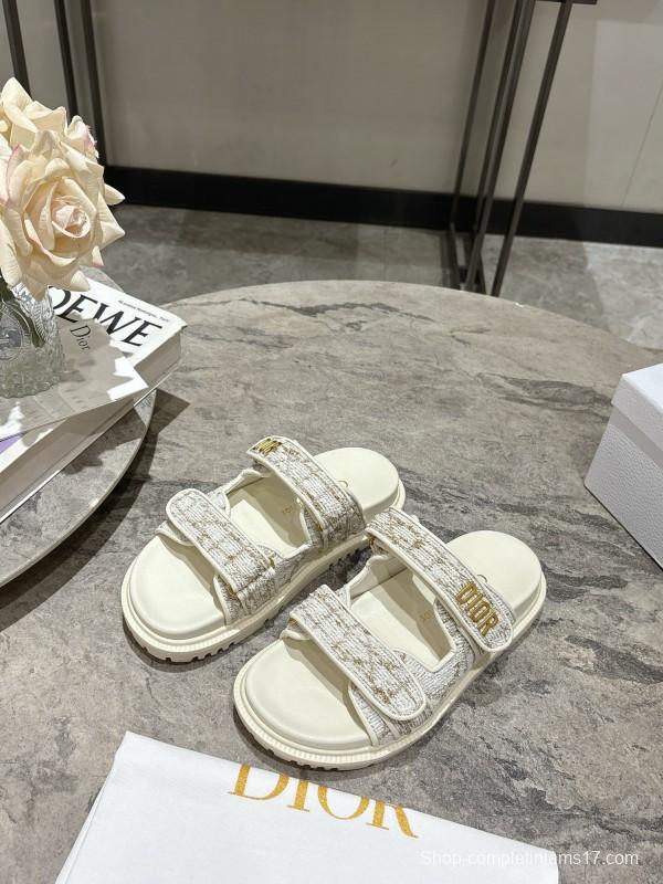 2025 Women Dior White Canvas Leather Sandals