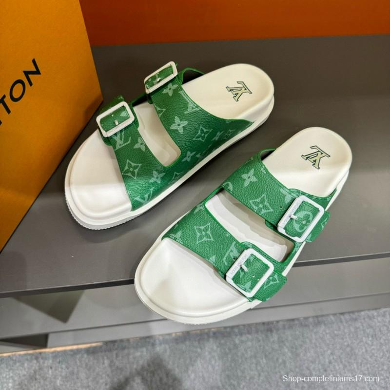 2024 Slippers Louis Vuitton Green Canvas Slippers