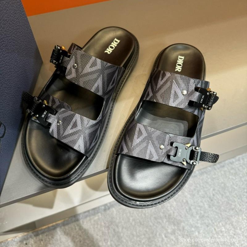 2024 Men Dior Black Grey Canvas Leather Slippers MJ00200